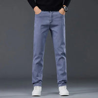 Male Brand Jeans Clothing Light Luxury Stretch Looes Fit Pants Comfortable Soft Business Fashion Straight Casual Denim Trousers