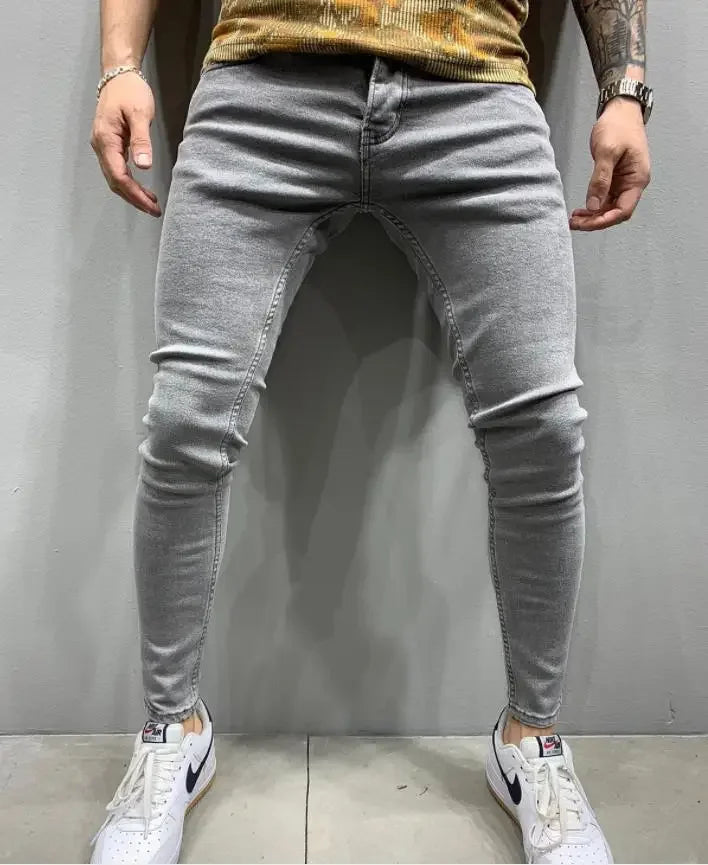 2023 White Embroidery Skinny Ripped Jeans Men Cotton Stretchy Slim Fit Hip Hop Denim Pants Casual Jeans for Men Jogging Trousers