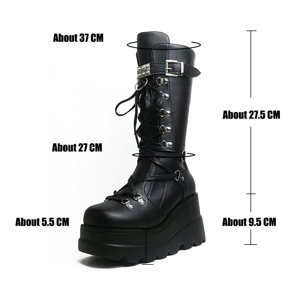 Women High Boots Cosplay Mid-calf Boots High Platform Wedges Boots 2023 Autumn Winter New Designer Gothic Shoes for Women Botas