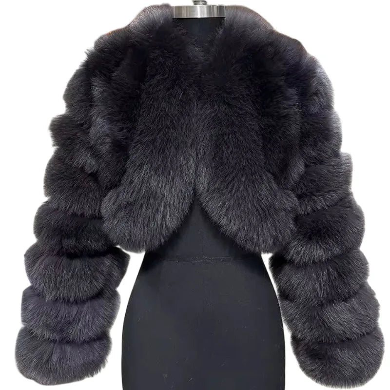 Warm Faux Fur Coats Women Short Overcoats Loose O Neck Long Sleeves Covered Button Straight Work Y2k Casual 2025 Autumn Winter