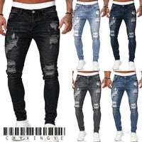 2023 White Embroidery Skinny Ripped Jeans Men Cotton Stretchy Slim Fit Hip Hop Denim Pants Casual Jeans for Men Jogging Trousers
