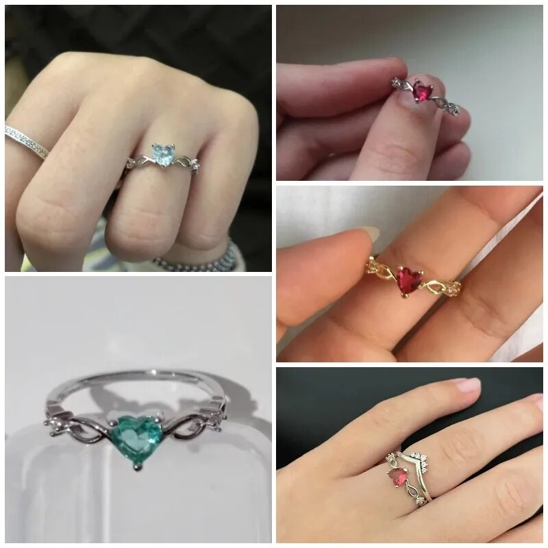 Huitan Simple Heart Ring For Women Female Cute Finger Rings Romantic Birthday Gift For Girlfriend Fashion Zircon Stone Jewelry