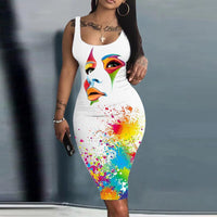 Summer Women Chic Tank Sleeveless Face Pattern Print Ladies Dress for Women 2023 Sexy Elegant Boho Dress Vestidos Bodycon Dress