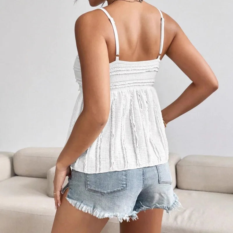 2026 Summer New Fashion Women's Top Spaghetti Strap Camisole Ruffled Hem Chest Folds Sweet Summer Blouse Y2k Clothing