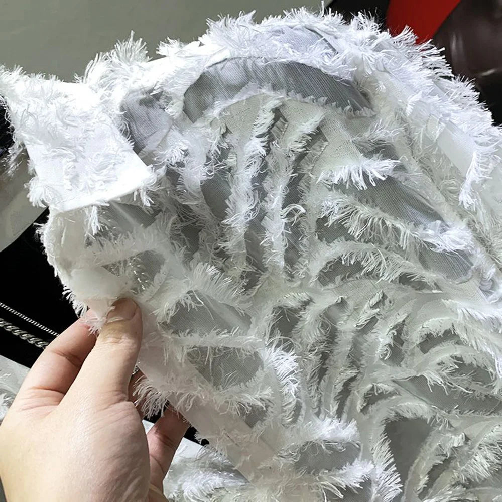 Mens Shirt Y2k Hollow Feather Tassel Shirt Streetwear Niche Personality Breathable Nightclub Trend Tops Men'S Clothing 2024