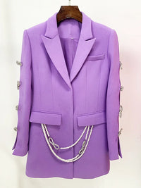 HIGH STREET Newest 2025 Designer Stylish Fashion Women's Pearls Chain Diamonds Beaded Hollow Out Bow Sleeve Blazer Dress