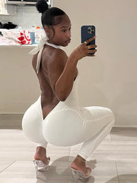 Sisterlinda Y2K Sexy Peach Buttocks Jumpsuit Women Backless Halter Sleeveless Fitness Skinny Stretch Streetwear Activity Outfits