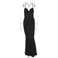 Summer Flods Ruched Black Long Dress Women Backless Sexy Party Maxi Red Evening Dress Satin Bandage Pink Bodycon Dress