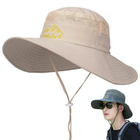 UPF 50+ Wide Brim Sun Hat Fishing Hat Men Women Breathable Hiking Cap UV Protection Foldable Adjustable Strap Cotton Linen