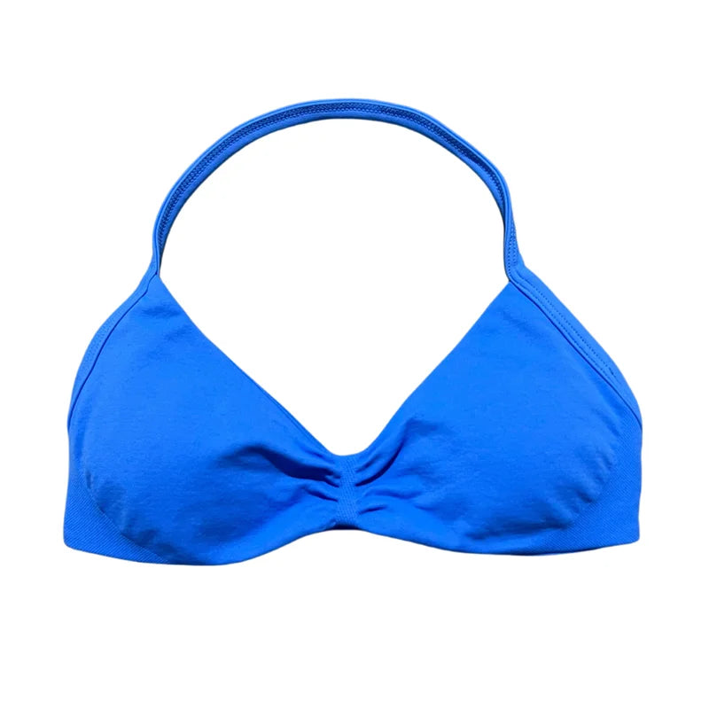 HISTELLO Sports Bra Seamless Halter Thin Strap High Support Scrunch Women Removable Pads Gym Fitness Workout Yoga Clothes
