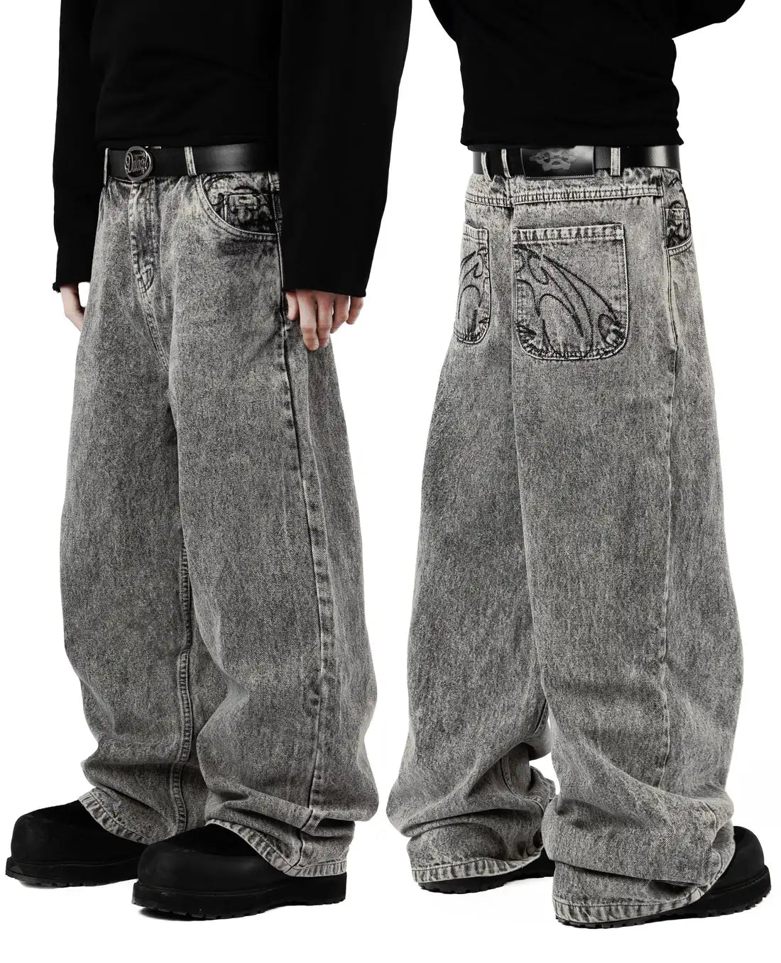 90s Retro Street Embroidery Jeans Male  R&B Solid Color Loose Straight Pants Female Y2K Harajuku Hip Hop  Punk Style  Men Jeans
