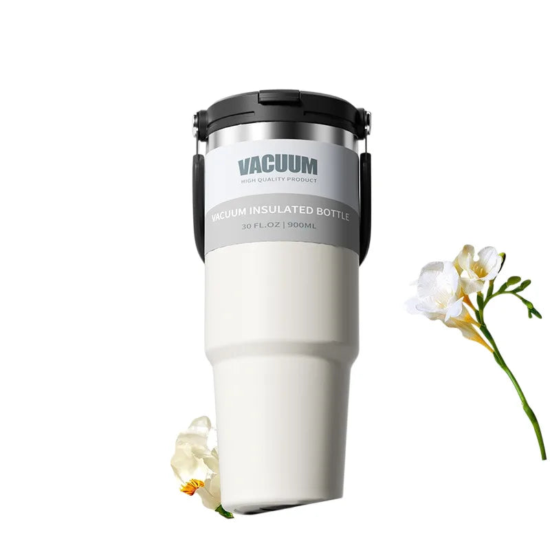 Portable Stainless Steel Thermal Cup , Large Capacity, Handheld with Dual Drinking Straw, Insulates Hot & Cold,Ideal for