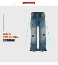 MIJKO Washed Frayed Vintage Jeans Pants Mens Straight Retro Casual Denim Trousers Cargos FJ069
