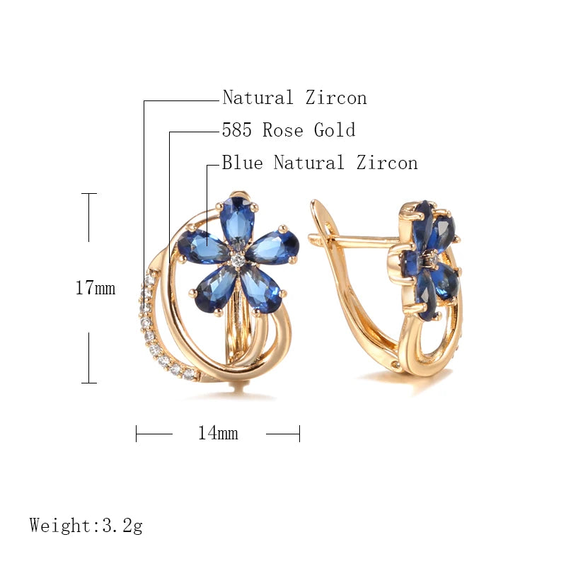 585 Rose Gold Earrings Spain Embossed Vintage Pattern Piercing Pendiente Micro CZ Zircons Light Luxury Party Summer Fine Jewelry