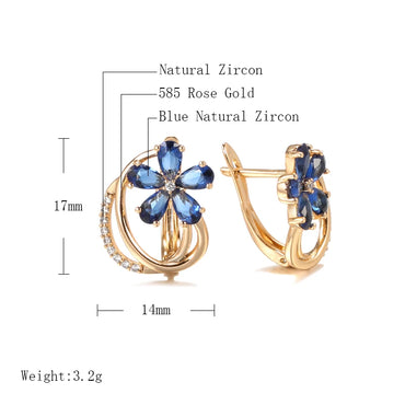 585 Rose Gold Earrings Spain Embossed Vintage Pattern Piercing Pendiente Micro CZ Zircons Light Luxury Party Summer Fine Jewelry