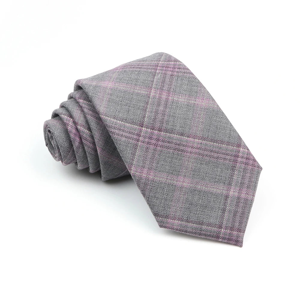 Mens Ties 7cm Classic Wool Handmade Skinny Grey Plaid Neckties Striped Narrow Collar Slim Cashmere Casual Tie Accessories Gift