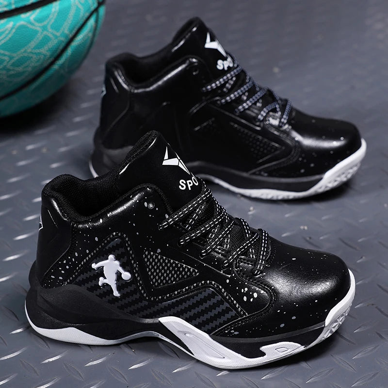 Youth Basketball Shoes Outdoor Non slip Durable Sports Shoes Boys Spring and Autumn Fashion Trend Leather Sneaker