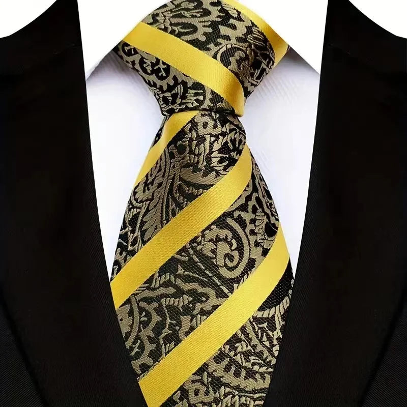 8cm Width Yellow Color Neck Ties For Men Paisley Dots Necktie Handmade Business Formal Tie Suit Accessories Tuxedo Cravat