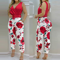 Woman Jumpsuits Elegant 2022 Jumpsuits  Sexy V-neck Sleeveless Printed Jumpsuit New Fashion with Belt Vest Playsuit Streetwear