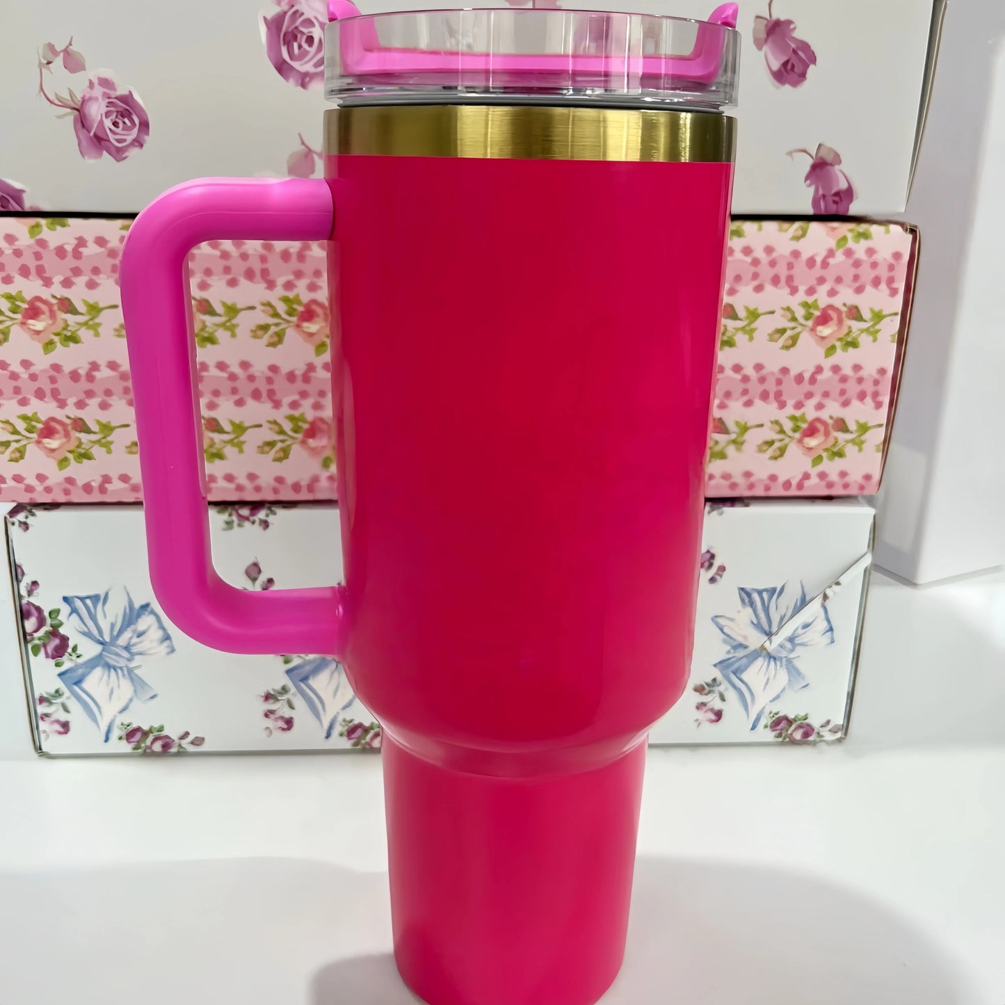 Stainless Steel Vacuum Insulated Car Cup with Dual Straw Lid, Thermal Icy Travel Handle 40oz New