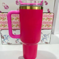 Stainless Steel Vacuum Insulated Car Cup with Dual Straw Lid, Thermal Icy Travel Handle 40oz New