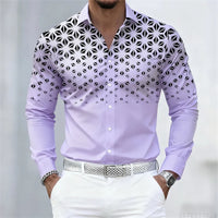 17 colors of men's shirts, fashionable geometric pattern print long sleeve shirts, personalized trendy slim lapel casual shirts