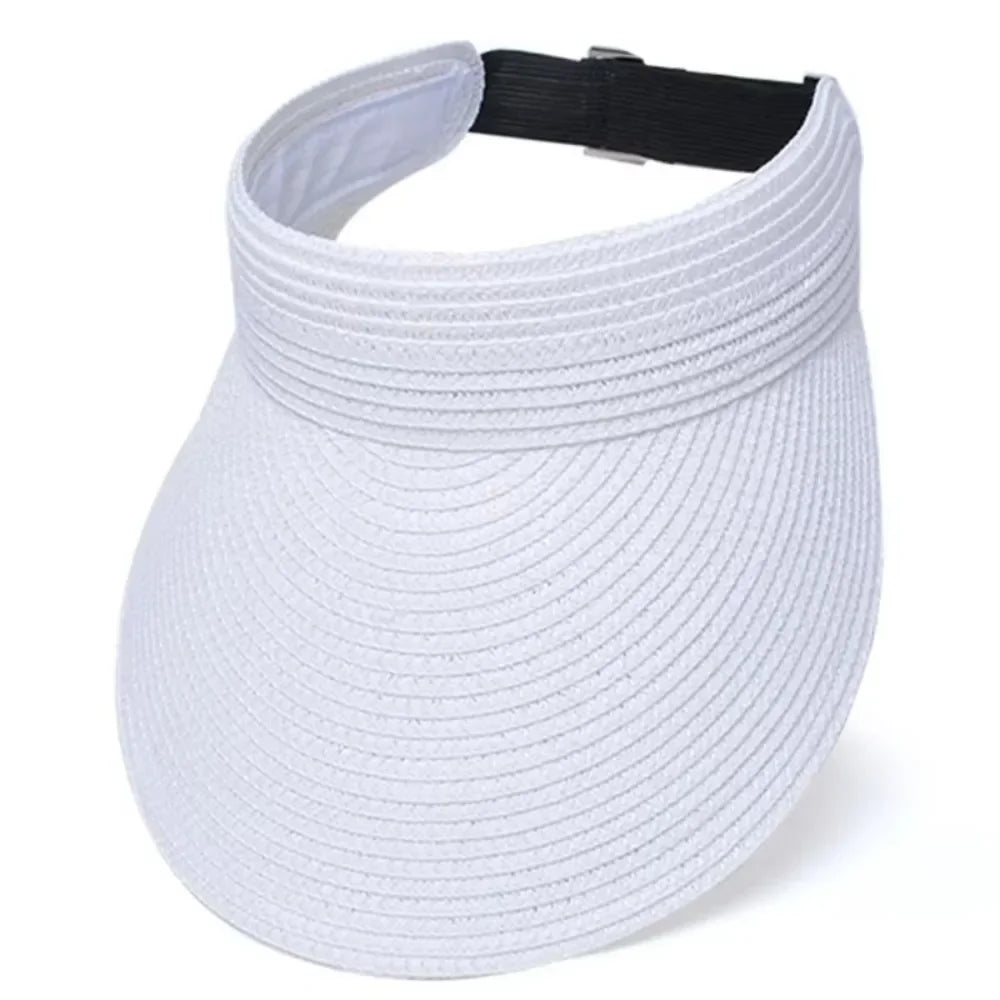 New High Quality UPF50+ Wide Brim Visor Hat for Women Straw Beach Sun Visor Foldable Ponytail with UV Protection Summer Anti-UV