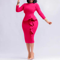 2022 New Arrivals Women African Church Party Dresses Elegant Fashion Long Sleeve Ruffles Knee Length Midi Bodycon Pencil Dress