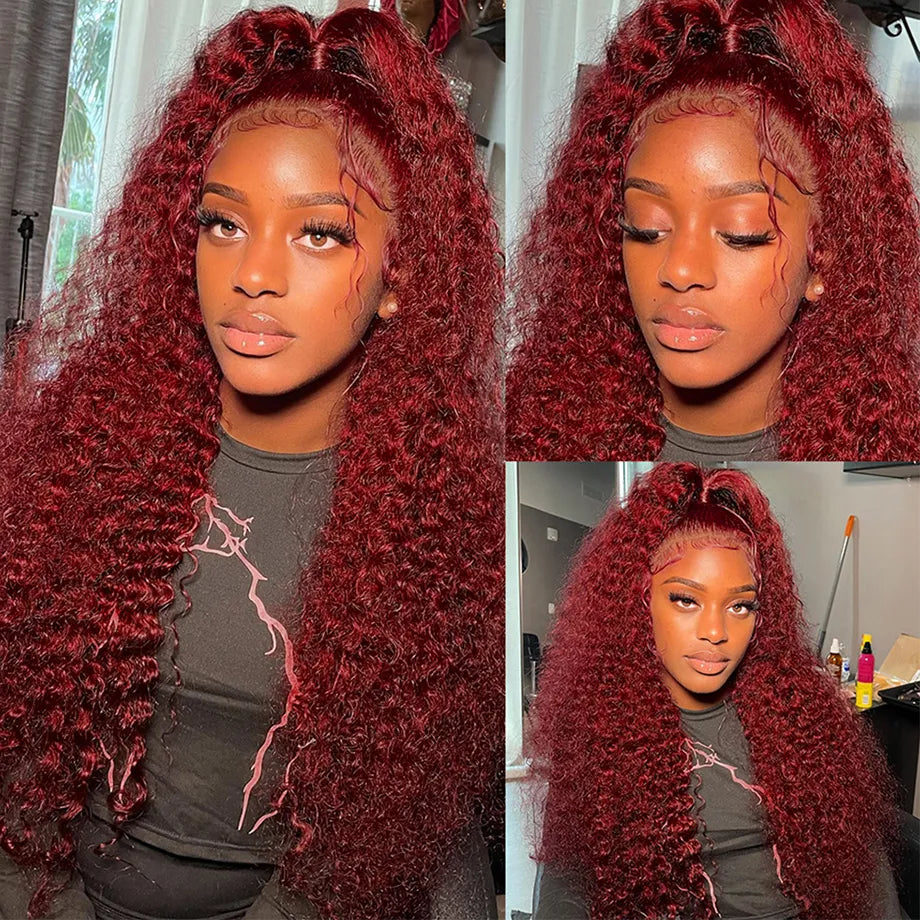 Burgundy Human Hair Lace Frontal Wigs Colored 99j Red Wig For Women Brazilian 13x4 Deep Wave 30 Inch Water Wave Lace Front Wig