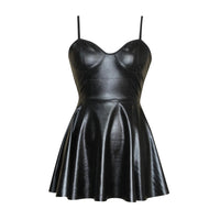 Women Latex Leather Dress Erotic Lingerie Dress Sexy Costumes Ruched Short Dress Backless Teddy Babydoll Sexy Lady Bodysuit