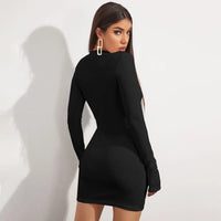 Women's Casual Sexy Zipper Package hip Mini Dress Fashion Deep V-Neck Autumn And Winter Stretch Skinny Party Long Sleeve Dress