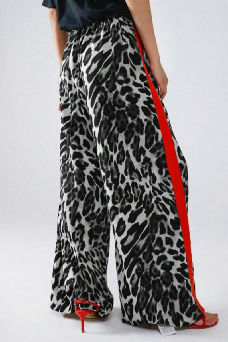 New women's fashion leopard print casual straight leg wide leg pants