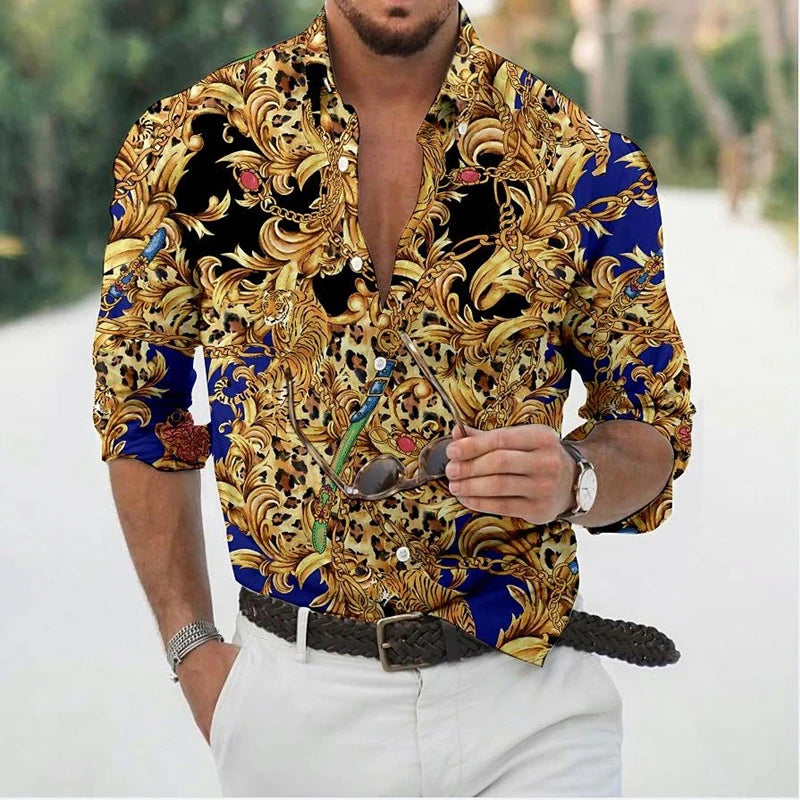 New Luxury Style Print Men's Turn-down Collar Button Shirt Casual Long Sleeve Shirt Fashion Streetwear Trend Tops Comfortable