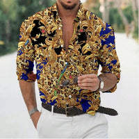 New Luxury Style Print Men's Turn-down Collar Button Shirt Casual Long Sleeve Shirt Fashion Streetwear Trend Tops Comfortable