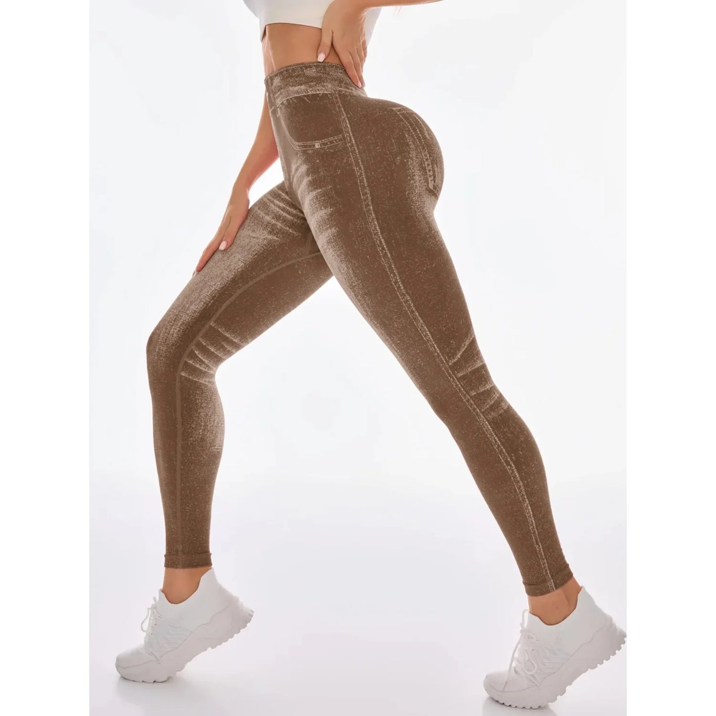 Women's Gym Printed Yoga Tight Pants Seamless High Waist Perforated Fake Pocket Tight Pants Yoga Fitness Pants
