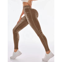 Women's Gym Printed Yoga Tight Pants Seamless High Waist Perforated Fake Pocket Tight Pants Yoga Fitness Pants
