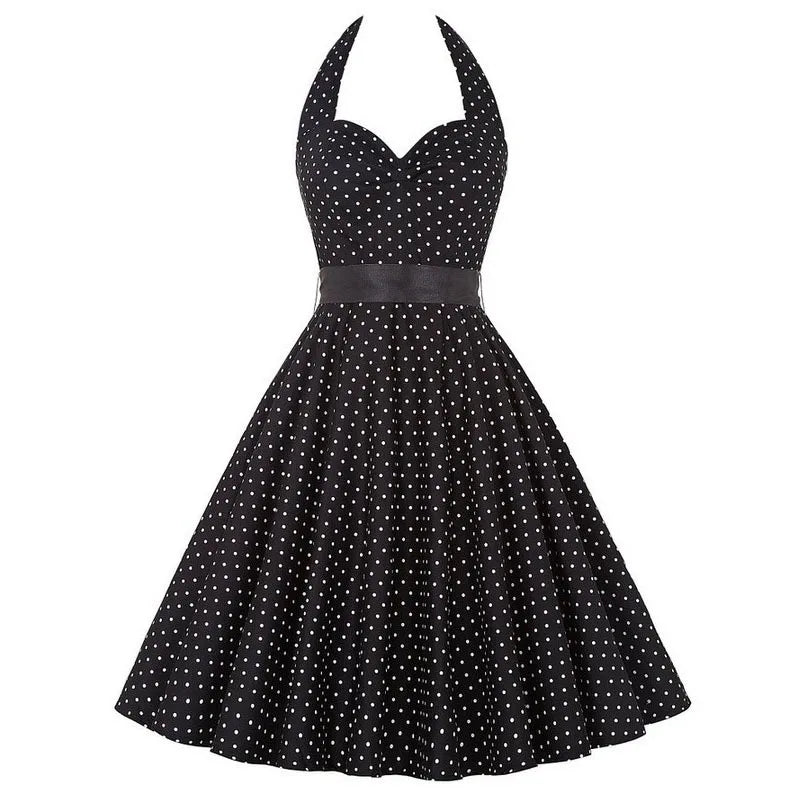 Elegant Women Pink Polka Dot Dress Summer Robe Hepburn 1950s 60s Vintage Sexy Halter Rockabilly Retro Party Dresses 2026 Vestido
