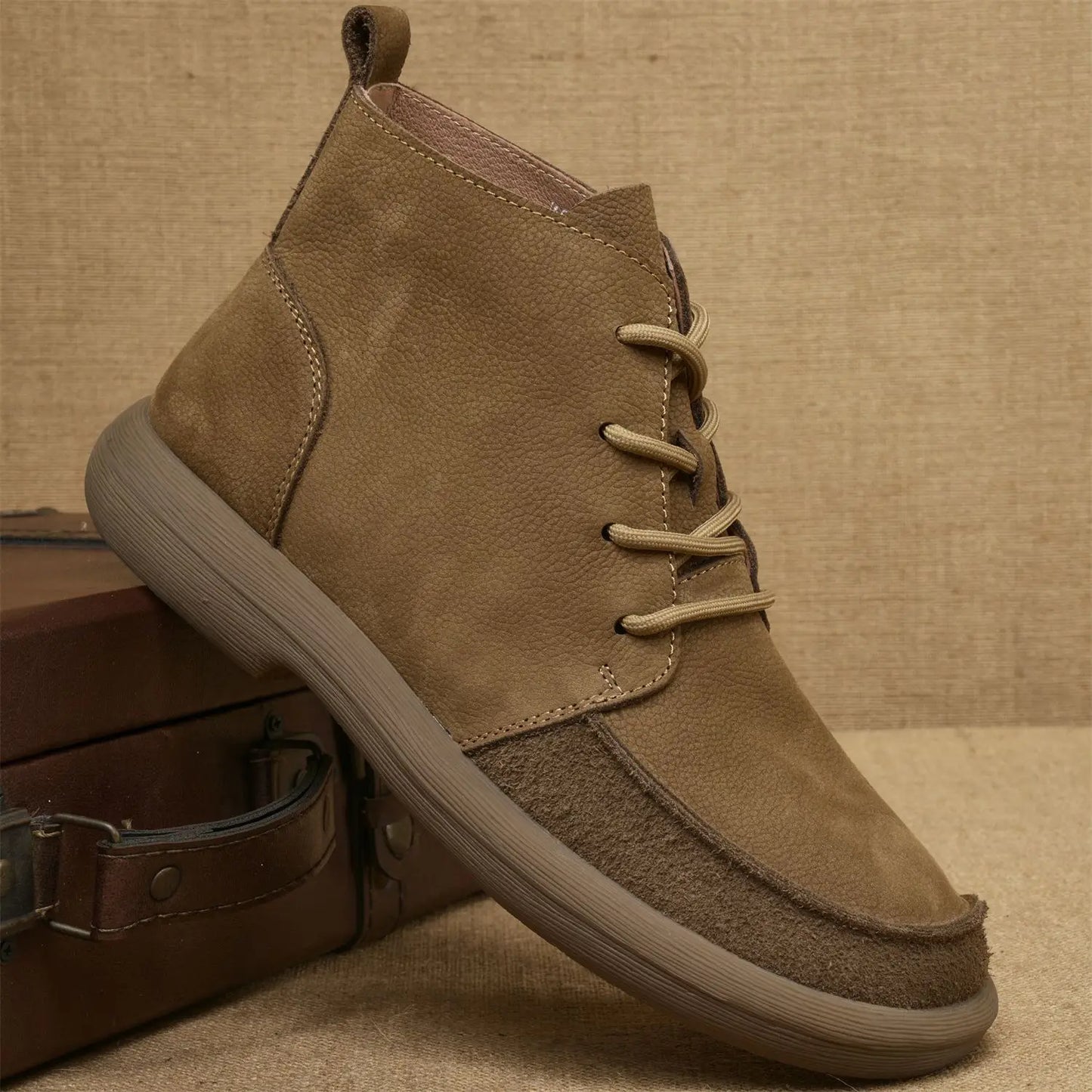 Men's boots 2025 spring new cowhide thick-soled non-slip natural leather soft Chelsea single short boots wide barefoot shoes
