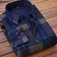 2025 Men's Autumn Winter Casual Long Sleeve Plaid Shirt Thick Warm Men's Casual High Quality Soft Large Size Warm Shirt Tops 4XL