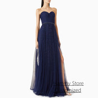 Saudi Arabian Evening Dress فساتين سهرات Customized Modest High Neck Long Sleeves Sparkling Sequined Prom Gown