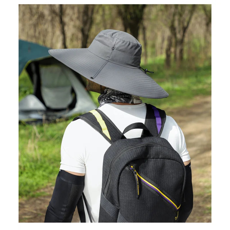 Men's Sun Hat With 15cm Wide Brim UPF 50+ Outdoor Cap for Hiking Fishing Camping Traveling Quick Dry Beach Fisherman Hat