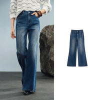 TOYOUTH Women Denim Jeans 2025 Autumn New Retro Lycra Micro Flare Pant