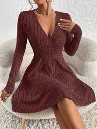New for autumn/Winter 2024 Women Knit Slim Sexy Bodycon Dress V-Neck Long Sleeve Dress Solid Casual Midi Sweater Dress