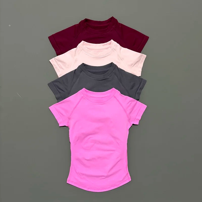 HISTELLO Sport Short Sleeve Top Women Gym Yoga Top Workout Clothes Sports T Shirt Fitness Activewear Running Tight Tops