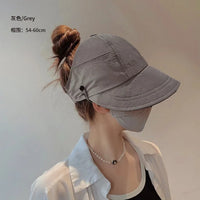 1× Foldable Wide Brim Ponytail Sun Hat Summer Autumn Outgoing UV Protection Bucket Hat for Women Fisherman Caps with Mask Button