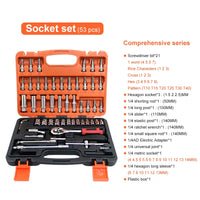 46/53pcs Car Repair Tool Kit 1/4-Inch Socket Set Car Repair Tool Ratchet Torque Wrench Combo  Auto Repairing Tool Set