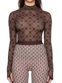 Spring Fashion and Sexy Perspective Women's Pullover Mesh T-Shirt New Semi High Neck Long Sleeved Slim Fit Elastic Women T-Shirt