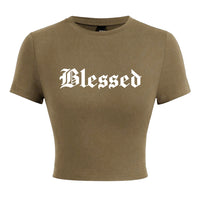 Blessed Creativity Letter T Shirt Women Street Casual Tees Soft Tight Fitting Short T-Shirt Elastic Comfortable Tee Clothes