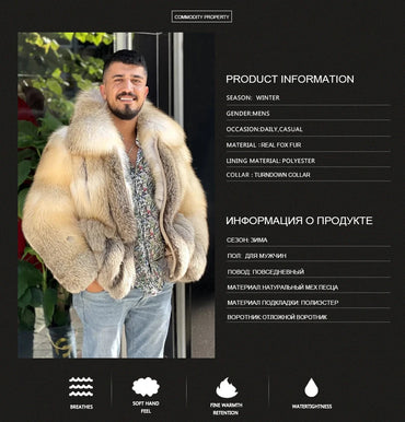 Mens Fur Jacket For Men's Fur Coats Warm Winter Real Fox Fur Coat Best Selling Styles