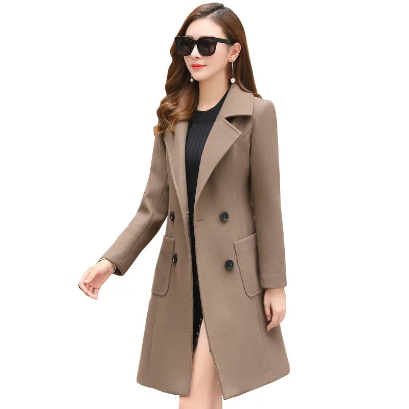 2023 New Elegant Women's Winter Korean Version Plus Size Slim Woolen Coats Female Fashion Temperament Woolen Coat